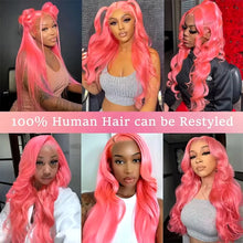 30 32 inch 250% Body Wave 13x4 13x6 Hd Lace Frontal Wig Pre Plucked Transparent Colored Lace Front Pink Wig For Women Glueless