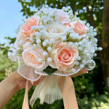 Wedding Bouquets for Bride Babysbreath Rose Bridesmaid Bouquets Silk Ribbon Valentine's Day Decoration Pearl Lace Mesh Ball Gift