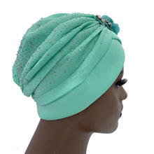Elegant African Turban Cap with Shiny Rhinestone Ready to Wear Nigeria Auto Gele Headtie Party Women's Head Wrap Bonnet Turbante