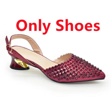 Italian Shoes with Matching Bags Set Decorated with Rhinestone African Shoes for Women Mid Heels Party Pumps  Plus Size Heels 43