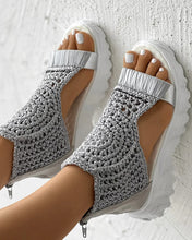 2024 Hot Seller New Gold Knitted Sandals for Women Braided Elastic Summer Shoes Mesh Flat Bottom Hollow Out Female Sandals