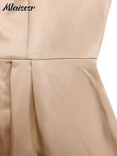 Mlaiscsr Lapel Button A Lint Khaki Mid Dress Women Elegant Office Long Sleeve Bandage Pocket Pleated Birthday Commuter Vestidos