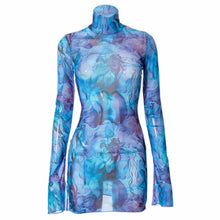 Top Selling Mesh Printed Round Neck Womens Dresses For Teens Plus Size Bell Sleeve Side Open Hip Dress Vestidos Para Mujer