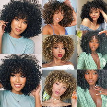 Blonde Curly Wigs for Women Short Afro Kinky Curly Wigs with Bangs Synthetic Heat Resistant Hair Replacement Wig with Wig Caps