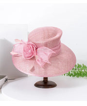 Luxury Blue Sinamay Church Hat For Women Elegant Feather Wedding Bridal Bowler Hats Cocktail Party Derby Cap Chapeau Femme