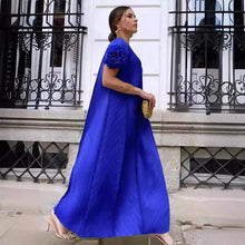 ANLAN Miyake Pleated Maxi Long Dress Mesh Petal Sleeve Half Turtleneck Formal Dresses for Women 2024 New Hot Sales 6KK9927