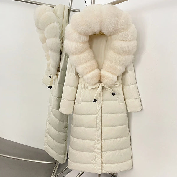 Real Fox Fur Collar Puffer Jacket Duck Down Thuck Coat For Women
