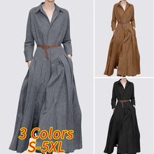Elegant Shirt Dress for Women Fashion Lapel Temperament Long Dress Spring Autumn New Casual Office Ladies Maxi Dress Modest Robe