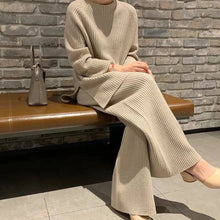 Women Elegant O Neck Loose Sweater and Wide Leg Knitting Trousers Suits Autumn Winter Two Piece Set Vintage Solid Jumper Outfits