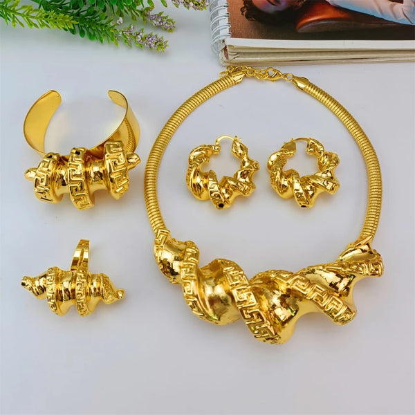 EMMA Italian Gold Plated Jewelry Set Women Necklace Earrings Bracelet African Wedding Party Jewelry