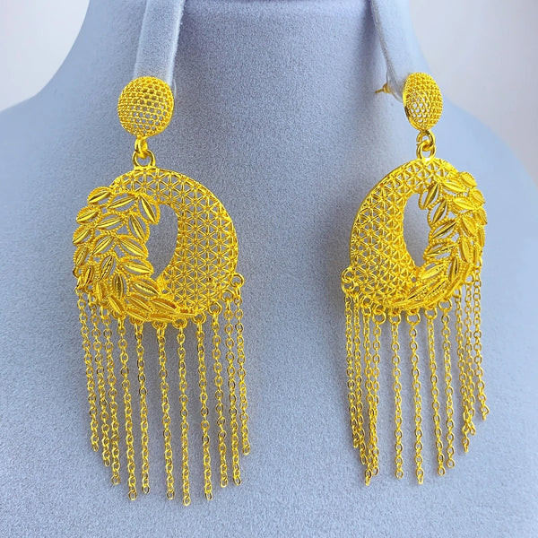XUHUANG Nigerian Bridal Wedding Earrings With Round Shape Tassels African Dubai Plated Long Earrings Party Pendant Jewelry Gift