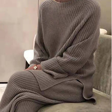 Women Elegant O Neck Loose Sweater and Wide Leg Knitting Trousers Suits Autumn Winter Two Piece Set Vintage Solid Jumper Outfits