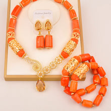 Natural coral beads orange necklace set for stylish Nigerian wedding couple African jewelry