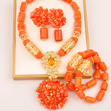 Natural coral beads orange necklace set for stylish Nigerian wedding couple African jewelry