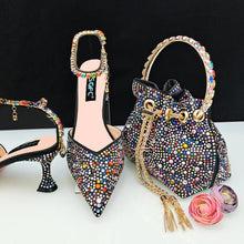 New Gold Glitter Fabric Pointed Toe High Heels With A Variety Of Shapes Of Rhinestones Fashion Party Ladies Shoes And Bag