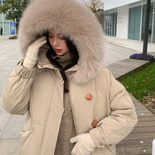 Women's Large Fur Collar Hooded Warm Thick Padded Parka Jacket