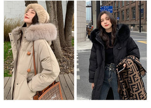 Women's Large Fur Collar Hooded Warm Thick Padded Parka Jacket