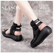 Women's Sandals Summer 2024 Mid Heeled Wedges Shoes for Women Retro Leather Gladiator Sandals Platform Rome Sandalias De Mujer