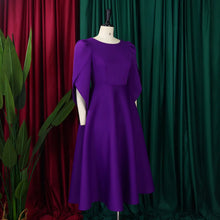 Elegant Dress Woman 2024 Wedding Party Round Neck Half Sleeve High Waisted Pleated Mid Calf Luxury Birthday Dinner Vestidos Robe