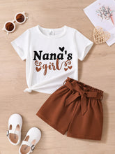 Children's clothing, girls' summer fashion, breathable thin 2-piece set, knitted round neck short sleeved+brown slim fit shorts