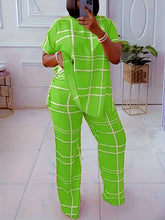 Spring Autumn New Women's Fashion Elements Striped Grid Printed Casual Round Neck Large Comfortable Two Piece Set