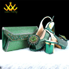 2025 Special New Arrivals Italian Women Shoes and Bag to Match in Green Color with Platform Shinning Crystal Sandal for Wedding