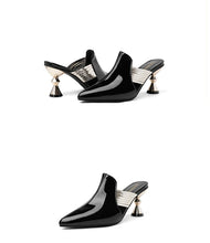 High Heel Slippers Pointed Toe Shoes Woman Elegant Mules Shoes Women Black Green Metal Heel Outdoors Womens Slippers Big Size