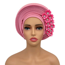 2024 New African Headtie Turban Nigeria Head Ties with Flowers Already Made Auto Gele Women Head Wraps for Wedding Party