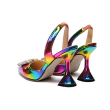Rainbow Color Women Sandals Elegant Pointed Toe Sun Style Rhinestone High Heels Weeding Shoes Spike Heel Pumps Sandals Drop Ship
