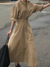 Modigirl Women Summer Long Dresses 2025 Spring Fall Clothes Blue Puff Sleeves Botton Simple Casual Maxi Shirts Dresses for Women