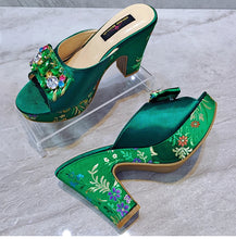 Fashion Women's Shoes High Heels Sexy Ladies Party Wedding Pattern Embroidery Mules High Heel Sandal Casual Beach Shoes For Lady