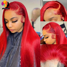 Colored Red Straight Lace Front Human Hair Wig 13x4 13x6 Transparent Lace Frontal Wigs Burgundy Human Hair Wigs for Black Women