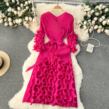 European Court Style Dress Miyake for Women A Design Sense Tassel V-neck Slim Fit Long High-temperature Pleated Flared Sleeve