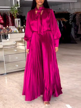 Two Piece Sets Women Outfits V Neck Lace Up Long Lantern Sleeve Tops Wide Leg Pleated Trousers Streetwear Party Causal Pant Sets