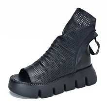 2024 New Summer Women Sandals Round Toe Chunky Heel Platform Shoes Genunine Leather Cover Heel GLADIATOR Sandals Women Handmade