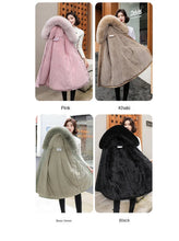 Women's Long Fashionable Hooded Winter Fur Collar Jacket
