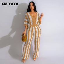 CM.YAYA Knit Ribbon Women's Set Short Sleeve Shirts and Wide Leg Pants 2024 Summer Beach Two 2 Piece Sets Outfits Tracksuit