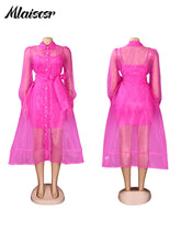 Mlaiscsr African Party Women Elegant Strap Mini Dress and Single Breasted Mesh Shirts Dress 2 Pieces Sets Beach Summer Vestidos