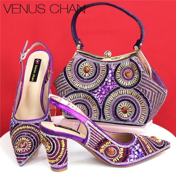 Spot Goods Elegant Streamlined Pointed Toe Women's Shoes Matching Flower Basket Handbag Party Women's Shoes And Bag Set