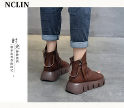 2024 New Summer Women Sandals Round Toe Chunky Heel Platform Shoes Genunine Leather Cover Heel GLADIATOR Sandals Women Handmade