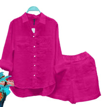 2 Pcs/Set Women Shirt Shorts Set Loose Long Sleeves Solid Color Elastic Waist Irregular Hem Lapel Female Spring Autumn Outfit