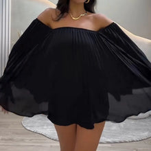 Women's Sexy One Shoulder Pleated Chiffon Long Sleeve Shorts 2 Piece Fashion Loose Shawl Sleeves Elegant Female Beach Shorts Set