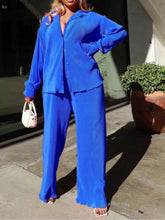 QFAF Fashion Pleated Women's Set Long Sleeve Oversized Shirt and Wide Leg Pants 2023 Elegant Tracksuit Two 2 Piece Set Outfits