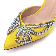 Venus Chan 2023 Yellow Classy Bowknot Pointed Toe Women's Shoes High Heel Elegant Sandals Shallow Mouth Shoes Bag Set Women