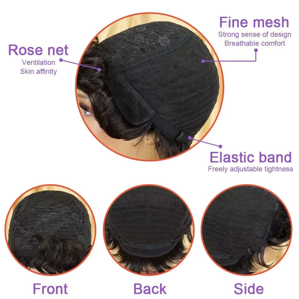 150% Density  Brazilian Finger Wave Curly Pixie Human Hair Wig