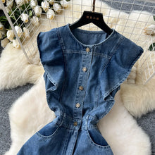 WTHT Fashion Women's Ruffled Edge Sleeveless Denim Long Dress 2024 Autumn O-neck Single Breasted Pleated Dresses Female 1LS125