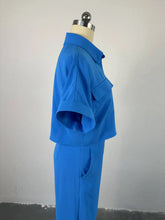 Casual Women's Solid Two Piece Sets Spring Summer Turn-down Neck Short Sleeve Loose Top & Wide Leg Pants Set Streetwear Outfits