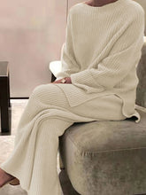 Women Elegant O Neck Loose Sweater and Wide Leg Knitting Trousers Suits Autumn Winter Two Piece Set Vintage Solid Jumper Outfits