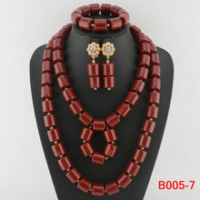 Nigeria Wedding Jewelry Set Imitation Coral Beads Golden Pendant Necklace for Women Resin Material African Bride Accessorise