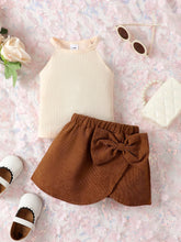 0-2 Year Old Newborn Baby Summer Sleeveless Round Neck Solid Cotton Daily Party Casual Large Bow Children's Clothing